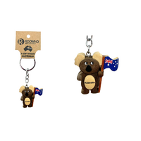 KEYCHAIN WOODY'S KOALA STANDING HOLDING AUST FLAG ON POLE (x12)