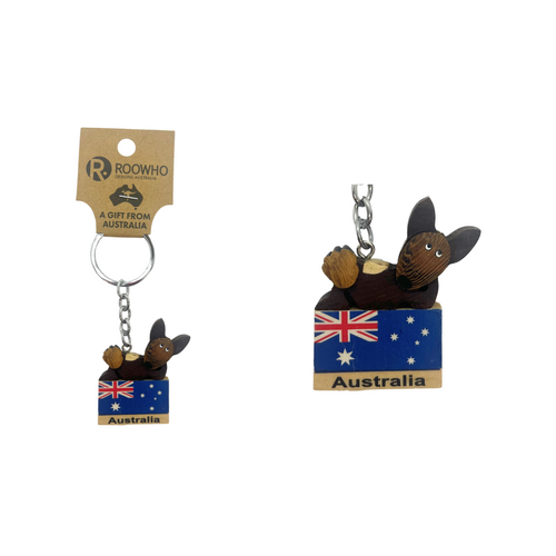 KEYCHAIN WOODY'S KANGAROO LYING WITH AUSTRALIA FLAG (x12)