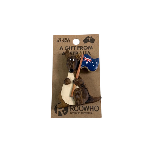 MAGNET WOODY'S KANGAROO STANDING HOLDING AUSTRALIA FLAG ON POLE (x12)