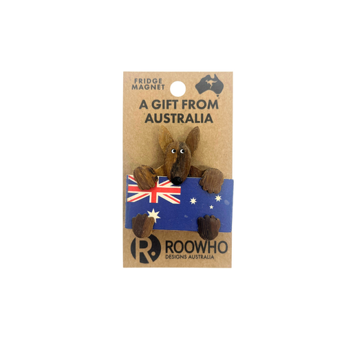 MAGNET WOODY'S KANGAROO HOLDING AUSTRALIA FLAG WITH HANDS & FEET (x12)