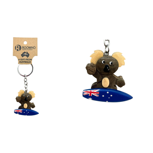 KEYCHAIN WOODY'S KOALA SURFING WITH AUST FLAG (x12)