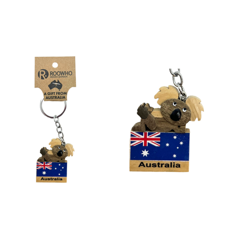 KEYCHAIN WOODY'S KOALA LYING WITH AUST  FLAG (x12)