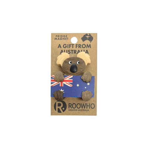 MAGNET WOODY'S KOALA HOLDING AUST FLAG WITH HANDS AND FEET (x12)