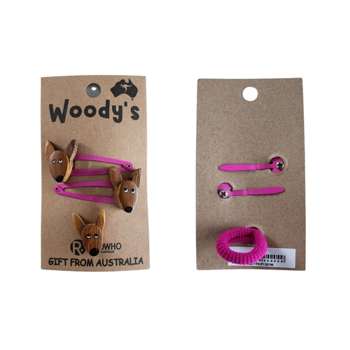 WOODY, HAIR CLIP TRIO KANGAROO PINK